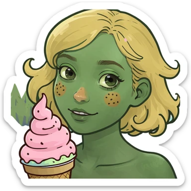 Blonde hair girl with freckles swimming in ice cream sticker