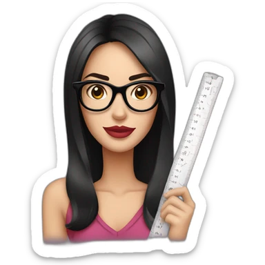 megan fox with big black thick border glasses holding a ruler sticker