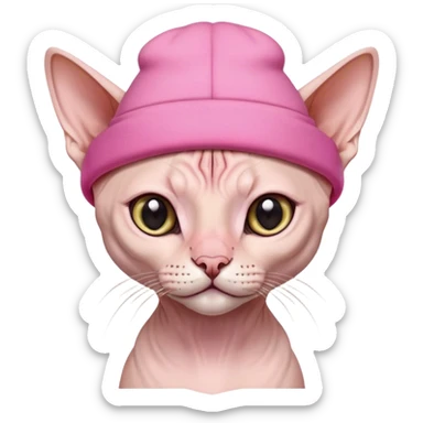 sphynx cat with cute pink hat  sticker