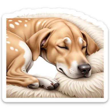 Meme-Worthy Cute Sleeping Fawn Great Dane Portrait Emoji, Head resting peacefully with a contented smile, showcasing a delightfully solid build and a luxuriously soft fawn Fur, eyes shut in a serene nap, Simplified yet hilariously adorable features, highly detailed, glowing with a soft, drowsy light, high shine, relaxed and utterly lovable, stylized with an air of playful laziness, bright and heartwarming, soft glowing outline, capturing the essence of a comically sleepy guardian, so meme-worthy it feels like it could instantly become the next viral sensation of adorable slumber! sticker