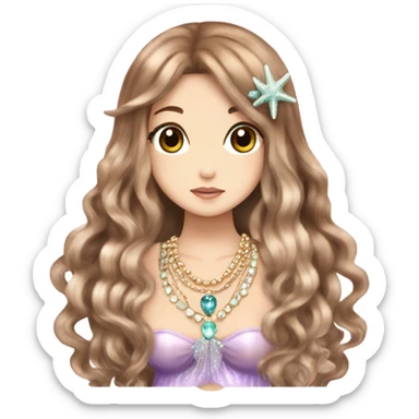 mermaid hime gyaru girl, brown hair, shell jewellery  sticker