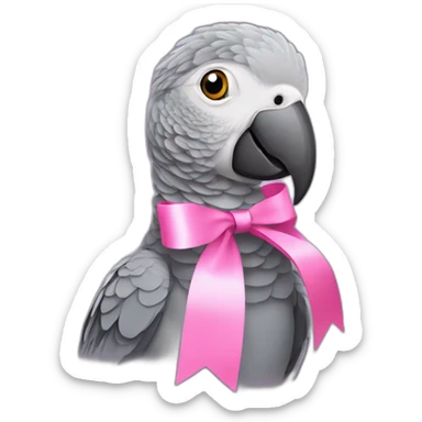 African grey parrot wearing a pink hair ribbon sticker