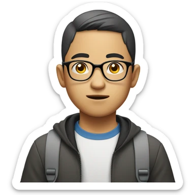  a bald Asian young boy student, in glasses, very confused.  sticker