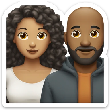 Couple bald black man with beard and mixed race woman with long curly black hair sticker