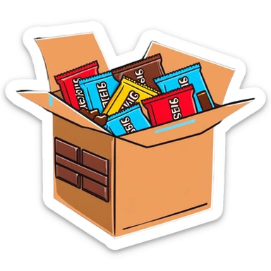 cardboard box full of wrapped Hershey's chocolate bars sticker