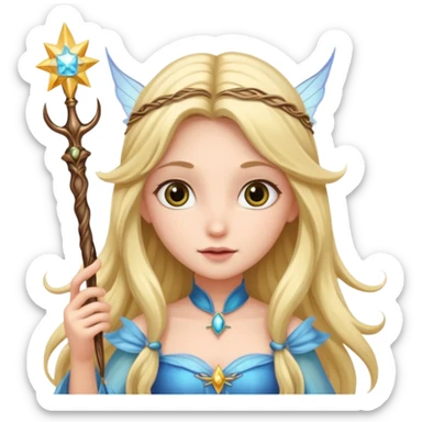 long haired fairy with normal sized eyes and a wand sticker