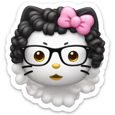 hello kitty with glasses and curly black hair sticker