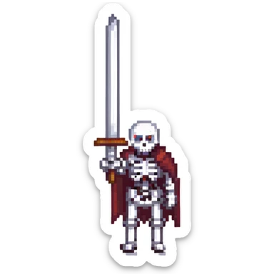 skeleton with a large sword, pixel art style sticker