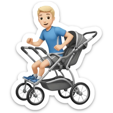 man running with stroller, energetic expression sticker