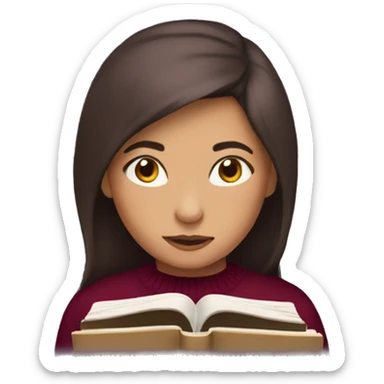 Girl wearing burgundy Christmas jumper reading a book sticker