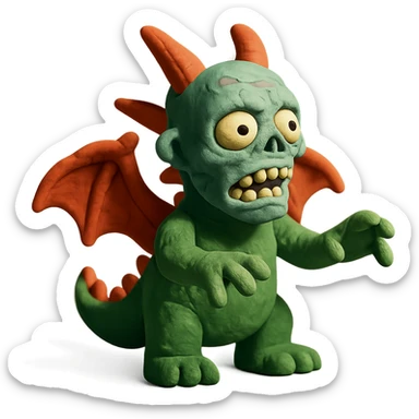 claymation style human dragon with a zombie face sticker