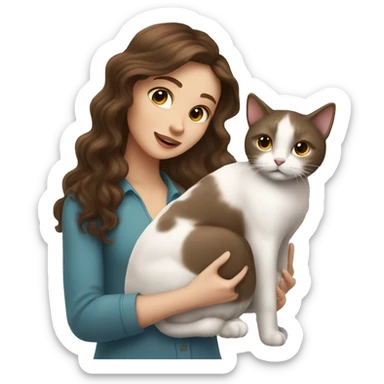 cute wavy hair women with white skin and brown hair petting a cat sticker