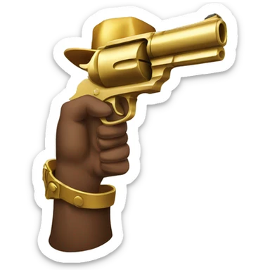 hand western holding Golden pistol sticker