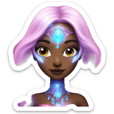 magical diva with pink andromedan skin long hair and blue eyes glowing third eye sticker
