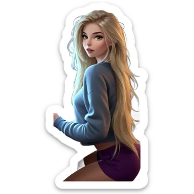 blonde girl in sweater shorts sticker