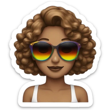 gay pride sunglasses on female head with wavy brown hair sticker