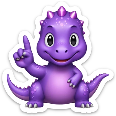 cute little purple dinosaur emoji doing a peace sign with sparkles sticker