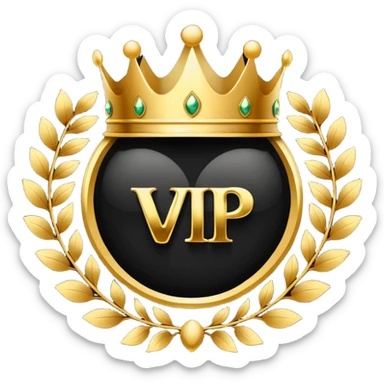 Luxury black and gold circular logo-style emoji, with ornate golden swirls, royal crown on top, bold text in center, glowing golden edges, premium VIP style, dark glossy background, looks like a high-end Telegram bot badge or emblem, no faces, with the text 'VIP24.CC BOT' in golden bold letters sticker