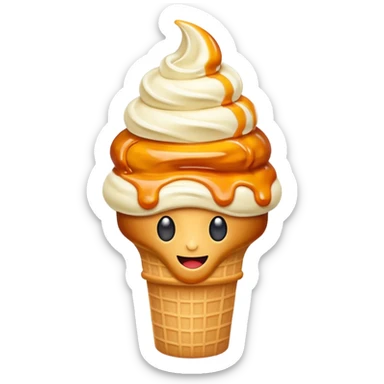 lava ice cream emoji, soft serve vanilla with a molten caramel center, lava effect, vibrant colors, apple emoji style sticker
