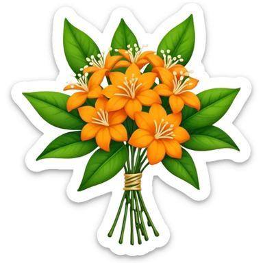 big bouquet Orange Jasmine, luxuriant, stem, leaf sticker