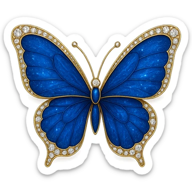 single blue butterfly, blue enamel, sparkling gems sticker
