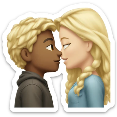 a blonde boy and a blonde girl kissing  sticker