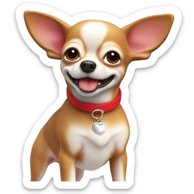 Perro Chihuahua sostiene corazón rojo, fondo blanco, claymation sticker