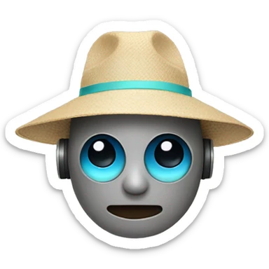 robot with a beach hat sticker