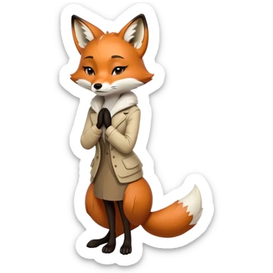 extremely sad crying anthropomorphised female fox in stylish outfit, no sunglasses, looking to the left, hunched over in poor posture, full-body view sticker
