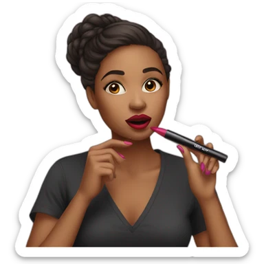 a girl applying lipstick sticker