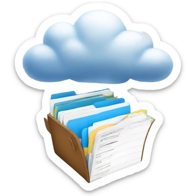 A cloud with folders and files flying in and out of it. sticker