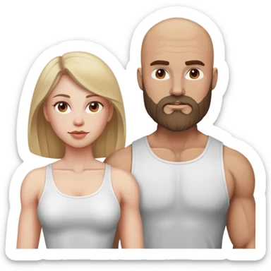 Beautiful dark blonde riding her muscular bald beard husband sticker