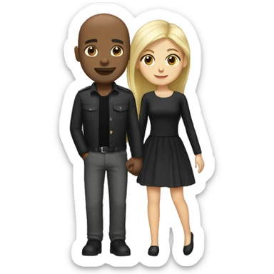 Girl with blonde and brunette hair with black bald man boyfriend sticker