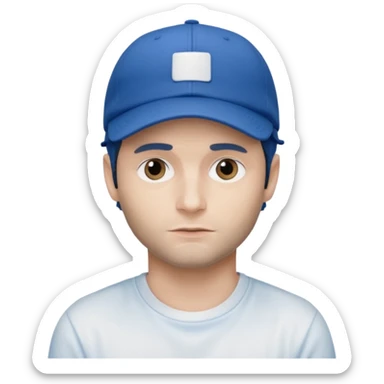 Penn badgley wearing a blue cap, white t shirt looking mysterious  sticker