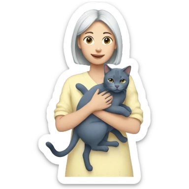 Japanese girl holding Two Russian Blue cats sticker