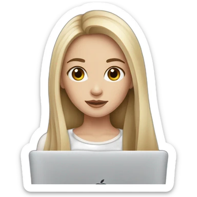 smm white girl with black straight long hair and brown eyes with apple macbook sticker