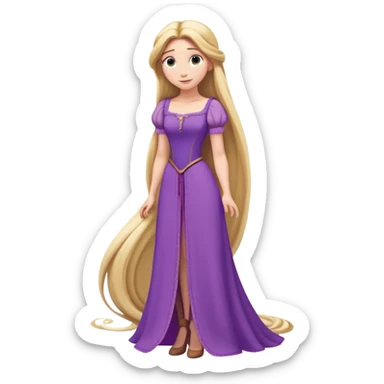 Rapunzel from hips up, purple dress, extremely long blonde hair, minimal style, larger size sticker