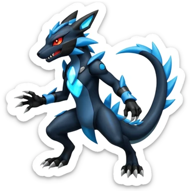 Edgy futuristic Zeraora-Salandit-Zekrom-Lucario-fusion sticker
