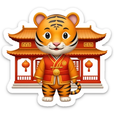 Chinese new year 老虎，我要有新年气氛的… 背景可以加屋子等吗… 可以加 新年快乐 2026 字眼吗 sticker