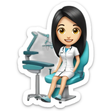 Dentist-girl-eyesmile-black middle straight hair-dental chair sticker