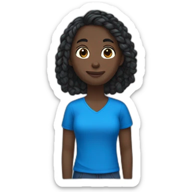 a teacher with black skin color, black hair with braids, a blue t-shirt. giving a French lesson sticker
