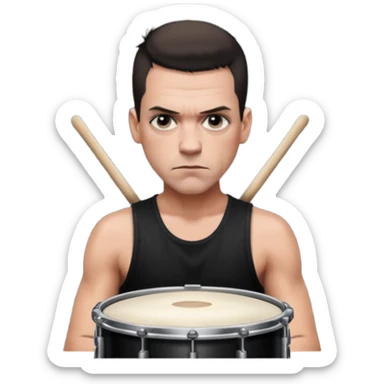 Christoph Schneider, drummer of Rammstein, short hair, serious expression, black tank top sticker