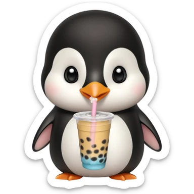 Michi pinguino bebiendo bubble tea sticker