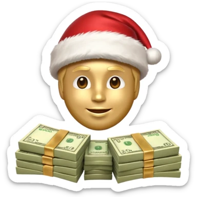 A confident rich emoji face wearing a Santa hat, money stacks, casino vibe, New Year theme, premium 3D emoji style, sharp details, no text, isolated on transparent background sticker