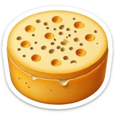 small aged cheese wheel with rind. sticker