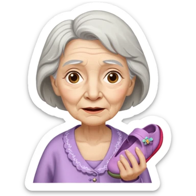 A old lady with a cross face and a slipper in her hand sticker
