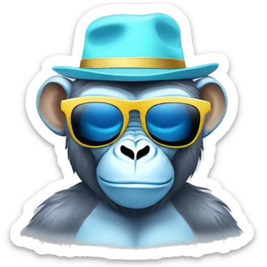 light blue gorilla tag monkey with angel wing hat and chromatic sunglasses sticker