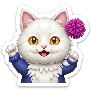 cheerleading white cat with pom pom sticker