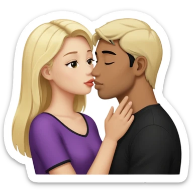 Blonde girl kissing black hair man sticker