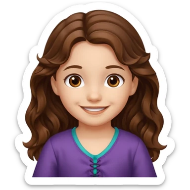 EMOJI COMO LOS DEL IPHONE IOS. SOLO CARA NIÑA, SIN EL CUELLO. 3 AÑOS. PELO LARGO, ONFULADO, MARRON SEMIRECOGIDO, Y OJOS MARRONES. SONRIENDO, Y FONDO TRANSPARENTE sticker
